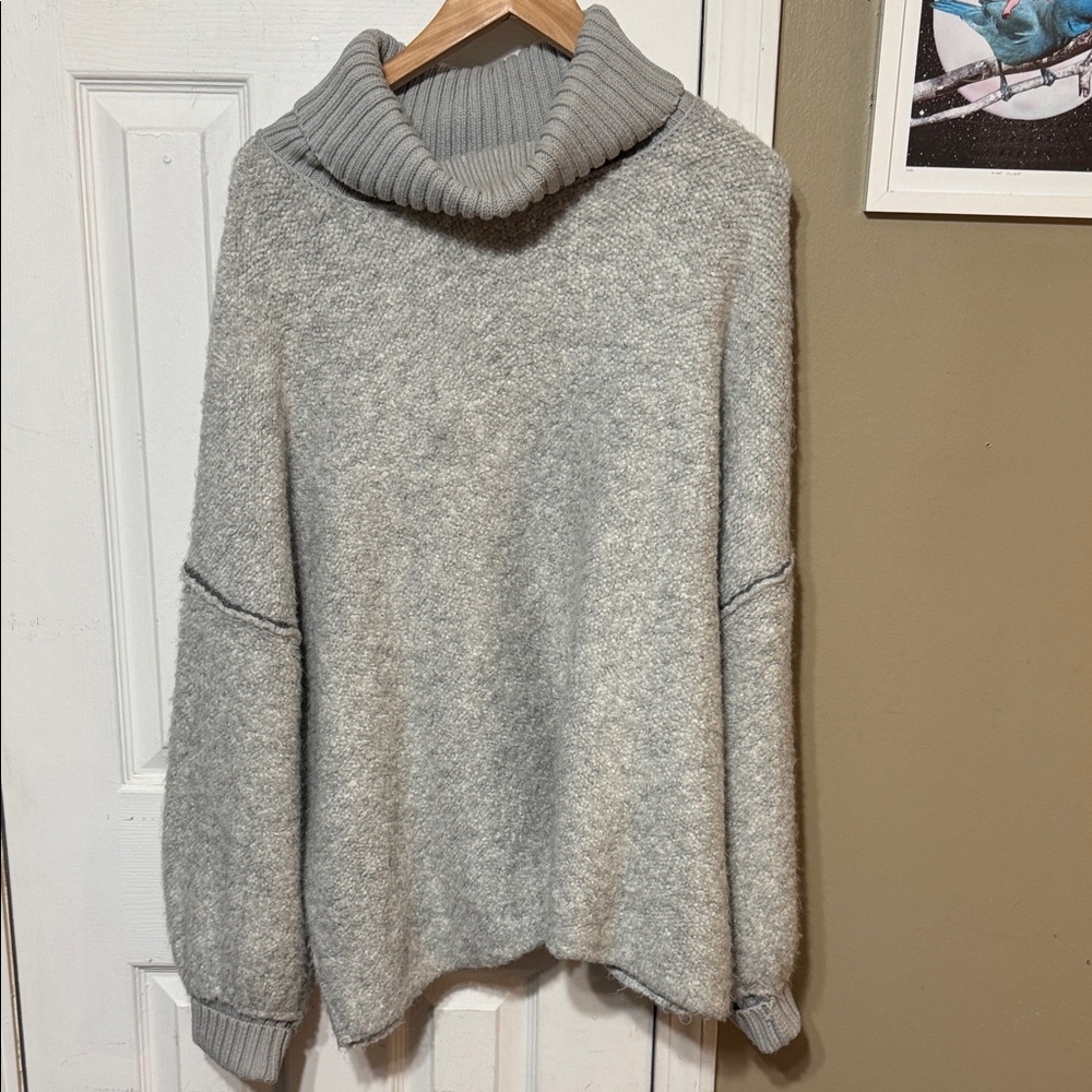 Free People Light Gray Cowl Neck Blanket Feel Sweater